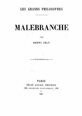 Couverture de Malebranche par Henri Joly